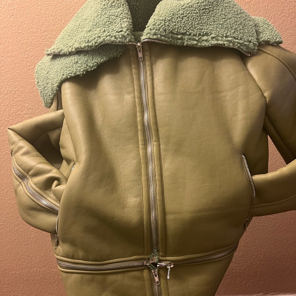 Athina Leather Shearling Jacket Sz L